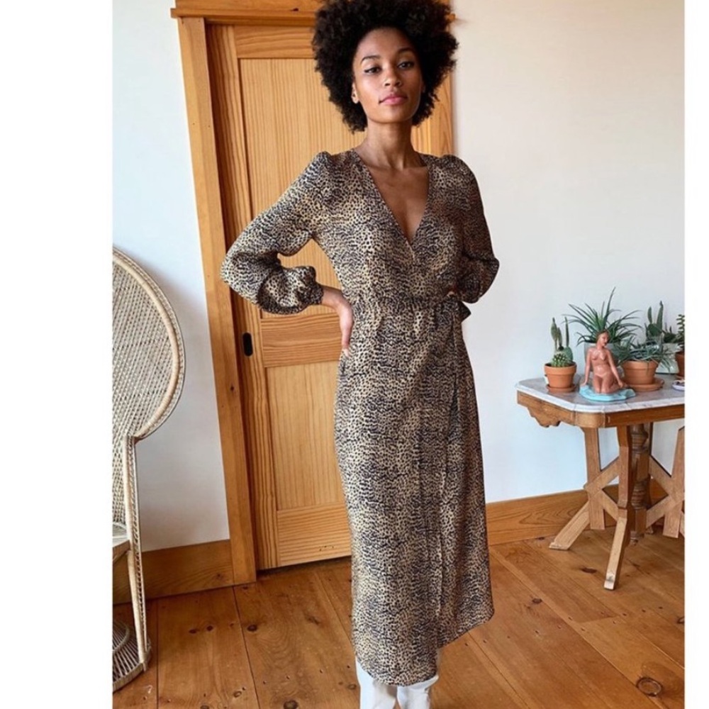Emerson Fry Julette Dress Silk Long Sleeve Cheetah print Maxi Dress XXS
